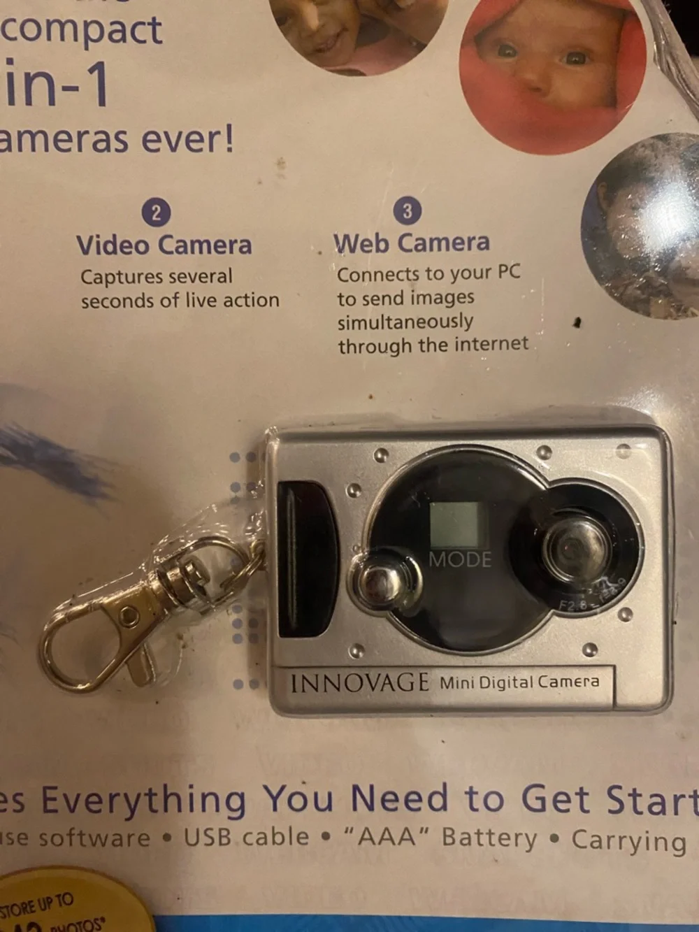 Mini Digital Camera in Silver - Compact 3-in-1 Keychain Camera